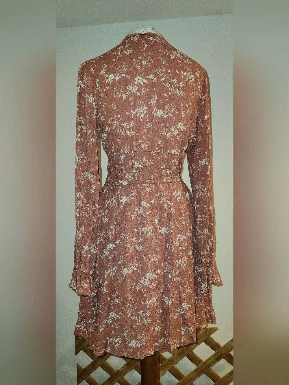 Promesa Rust Floral V-Neck Long Sleeve Midi Dress - Picture 2 of 6